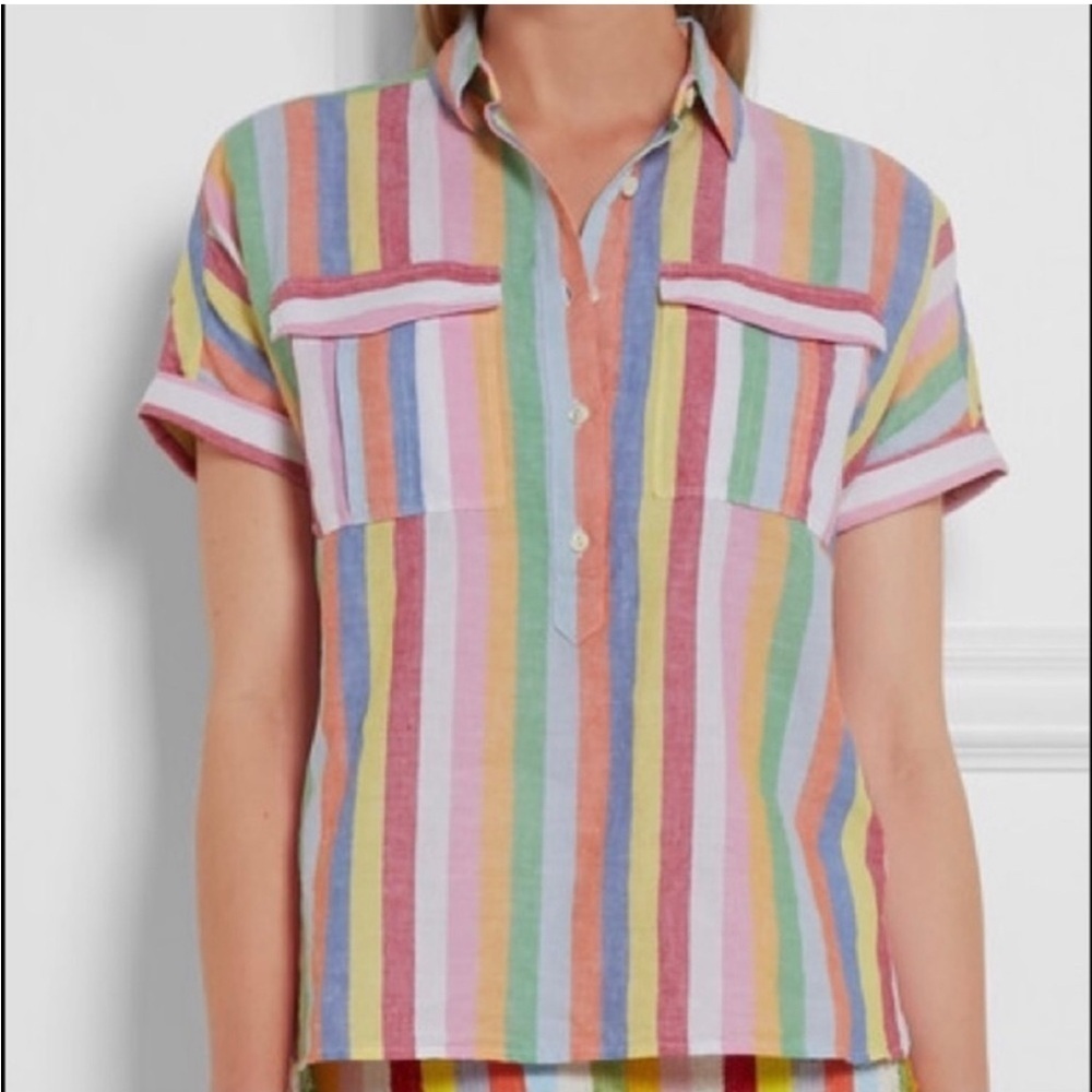 J Crew Linen Blended Candy striped Shirt Size 0 ¥¥